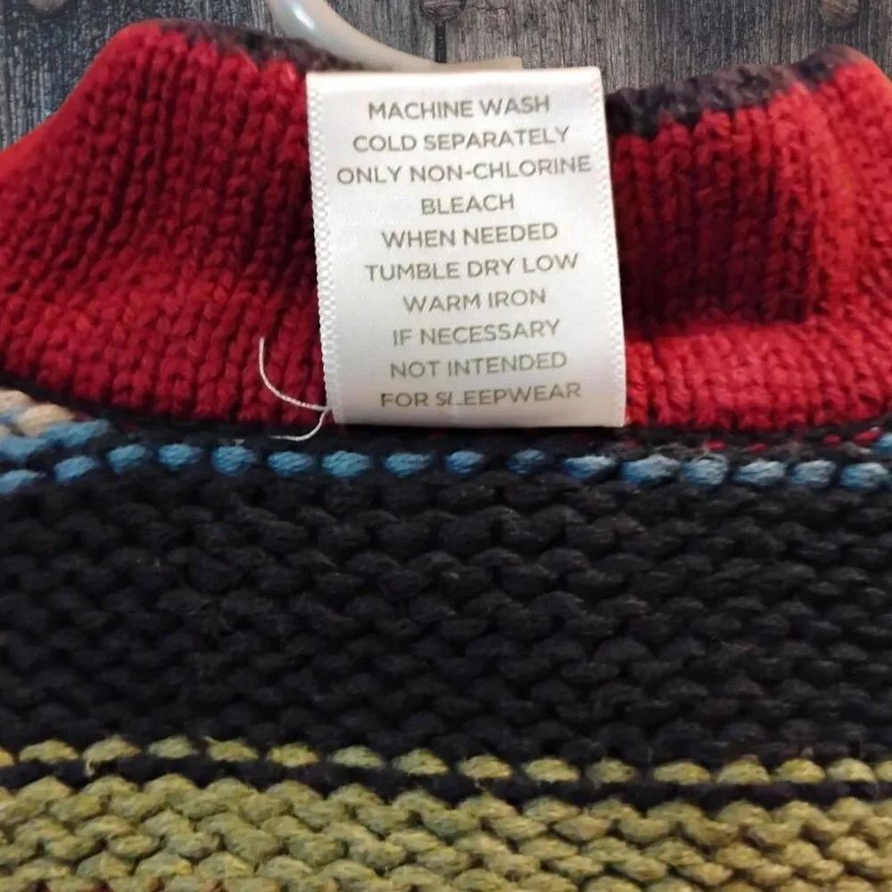 12-18m Gymboree Baby Boys Navy Blue Tan Red Green Striped Mock Neck Sweater